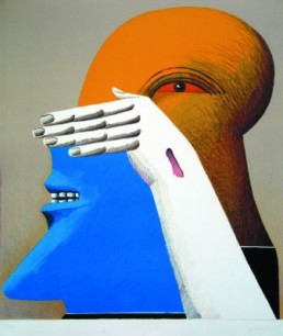 Antes, Horst *1936 »Figur mit zwei Brennweiten«, 1974 Farblithographie 62,5 x 55,5 cm auf 71,5 x 62 cm Exemplar 21/200 Courtesy Sammlung Kalkmann, Bodenburg