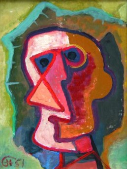 Hofer, Karl *1878 †1955 »Kopf mit dreieckiger Nase«, 1951 Öl auf Hartfaser 46 x 35 cm Courtesy Ralf-Friedrich Fahrenbach, Berlin