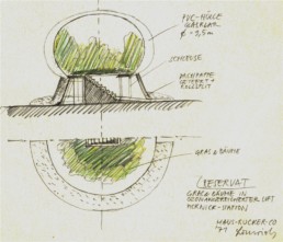 Haus-Rucker Co „Reservat“, 1971 Zeichnung auf Seidenpapier auf Karton aufgezogen signiert Laurich 21 x 29,7 cm Sammlung Kalkmann, Bodenburg